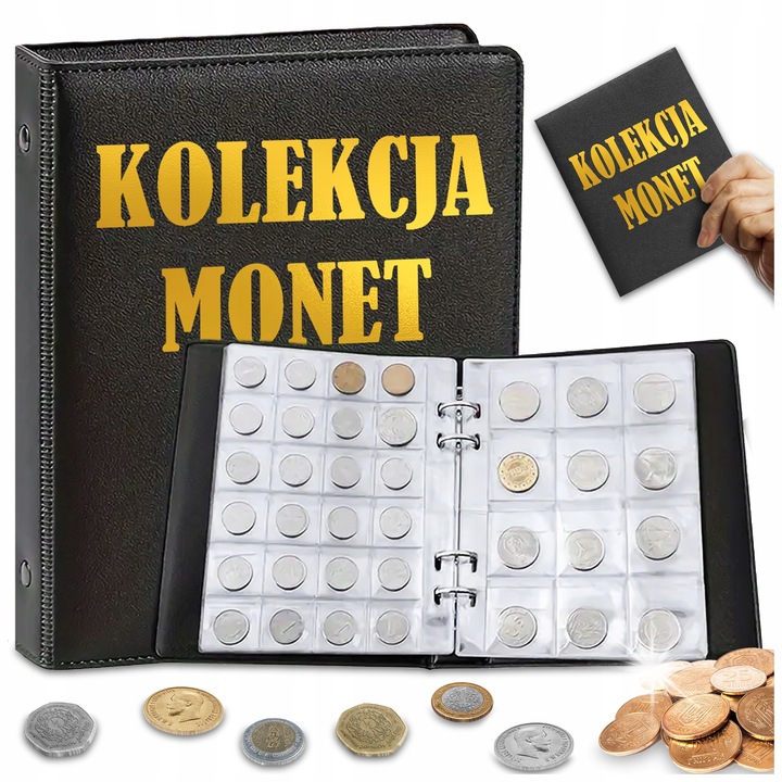 Érmegyűjtő album, KLASER, 360 férőhely, 2 méret, fekete, 16x19,5x3,5cm, komplett készlet
