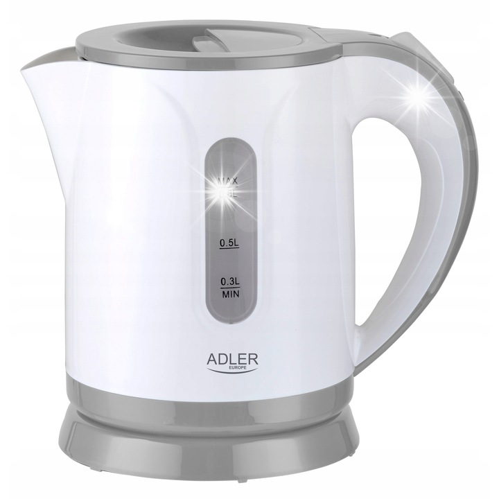 Fierbator electric Adler 0,8L 850W alb-gri, baza rotativa 360°