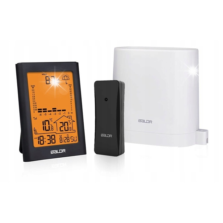Метеорологична станция Baldr B341-V5, сензор за температура, дъжд, черен/бял, 4.3"