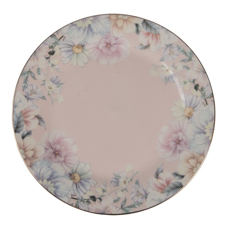 Porcelán reggeliző tányér Ø18 cm Clayre & Eef, rózsaszín, virágos, kerek