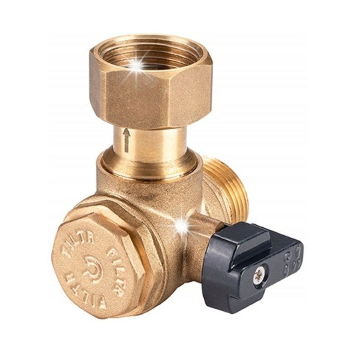 Ъглов кран с филтър и възвратен клапан 1/2 Calido, компактен, 10 bar, 120°C, златист