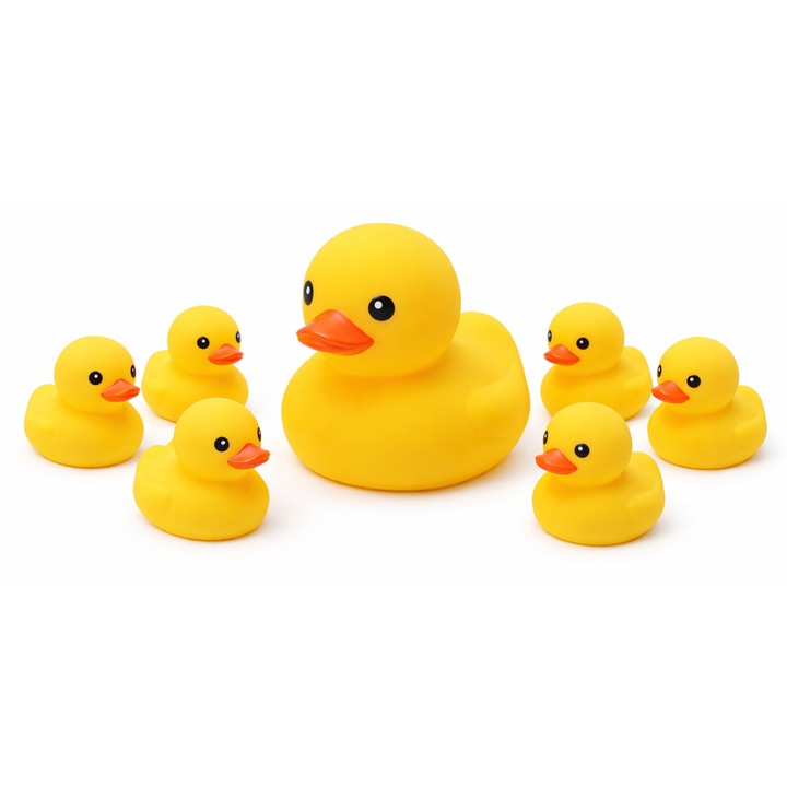 Set 7 Jucarii pentru Baie PinkBlue – Familia de Ratuste, cu Piuit