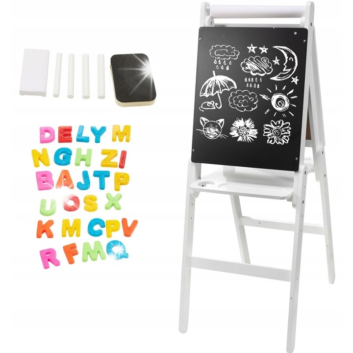 Tablica magnetica si cu creta, Ikonka, 43x32x115cm, alba, set cu accesorii
