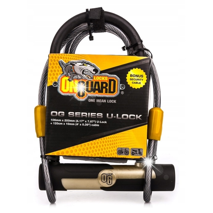 Zavor antifurt bicicleta OnGuard U-Lock 5815, 200x106mm, 12mm, cu linka 120cm, mecanism de blocare de inalta securitate
