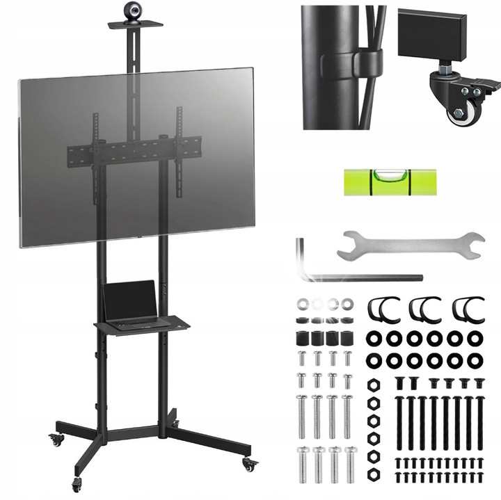 Maclean MC-113 mobil TV állvány, 37-70", fekete, polccal felszereléshez, 907x626x2032mm
