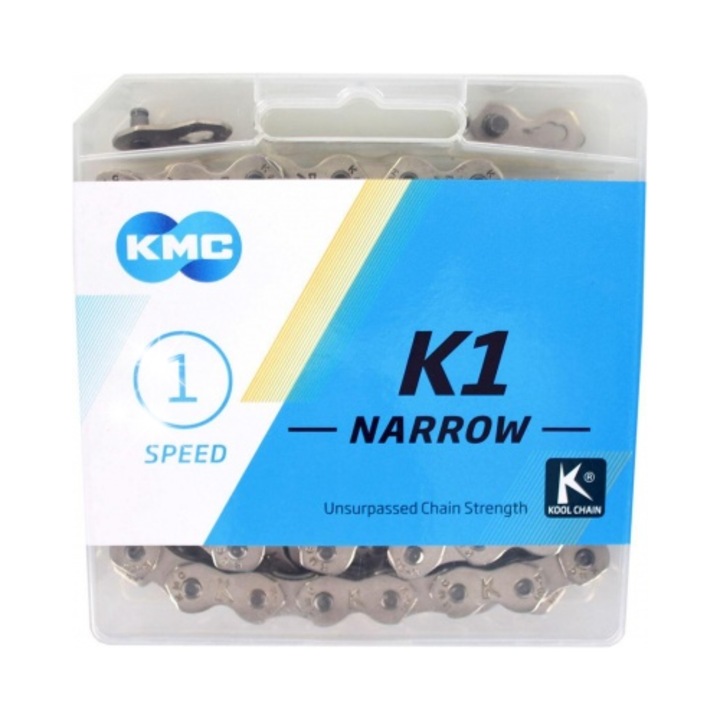 Верига за велосипед KMC K1 Narrow 100 звена, сребриста, 1/2" x 3/32", 377g