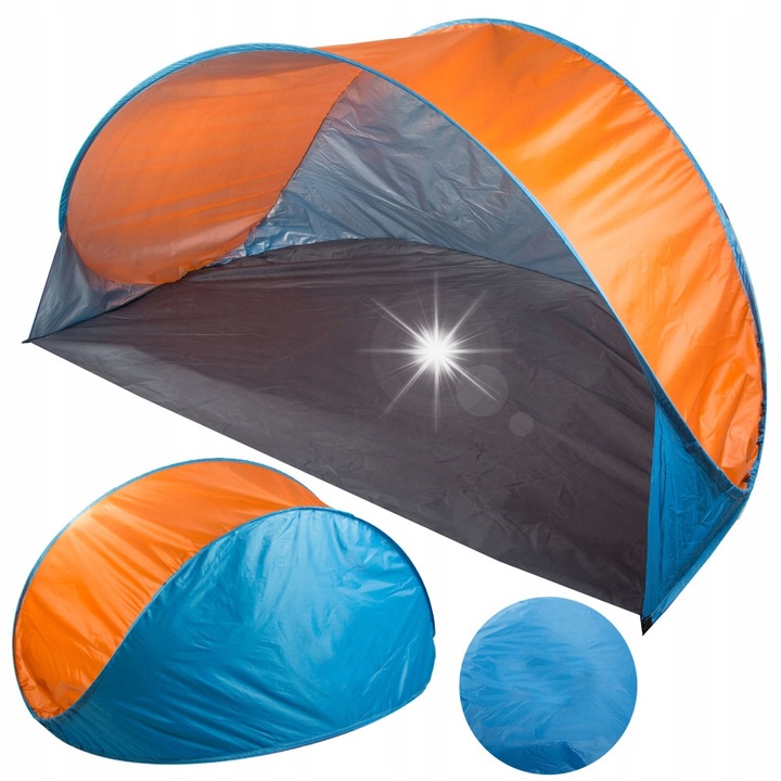 Cort plaja Pop-Up, VERK GROUP, 190x115x95cm, albastru-portocaliu, set cu husa de transport
