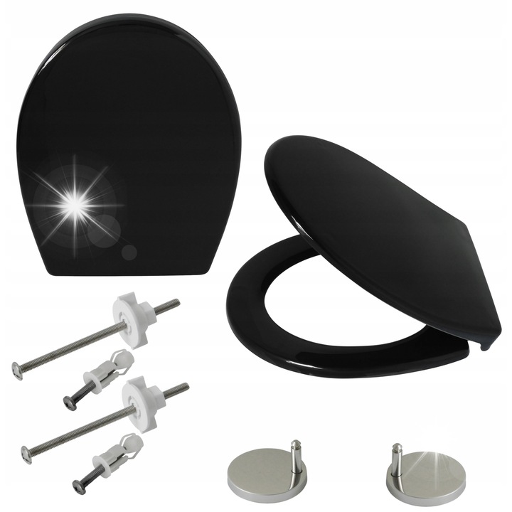 Deska WC Estiva 3 BLACK, wolnoopadajaca, antibacteriana, 37,3x43,5cm, set cu 2 tipuri de prindere