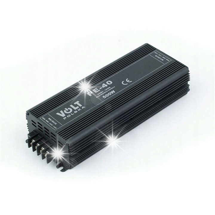 VOLT POLSKA PE-40 autó inverter, 500W, 24V-ról 12V-ra, 30A, 210x88x50mm