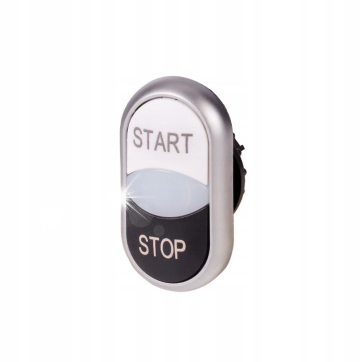 START-STOP dupla nyomógomb világítással, Eaton, M22-DDL-WS-GB1/GB0, króm, 22x22mm