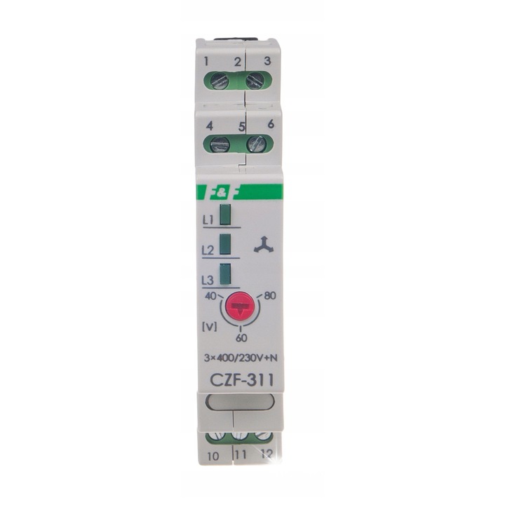 Senzor de pierdere si asimetriei fazei F&F CZF-311, 10A, 3x400V, 1 modul, IP20