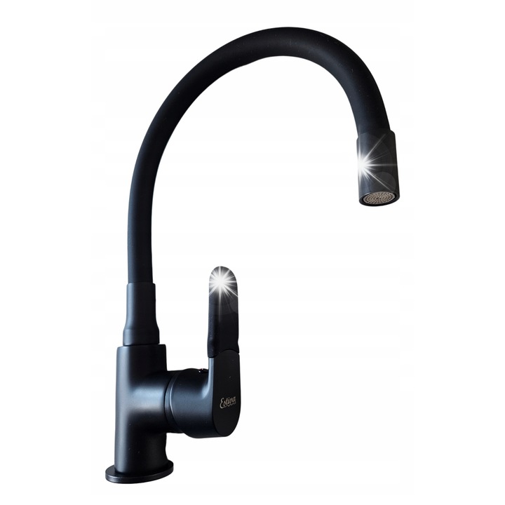 Estiva konyhai csaptelep, INDA BLACK modell, rugalmas, 360°-ban forgatható, matt fekete, magasság 58cm, kifolyó hossza 49cm, komplett szett