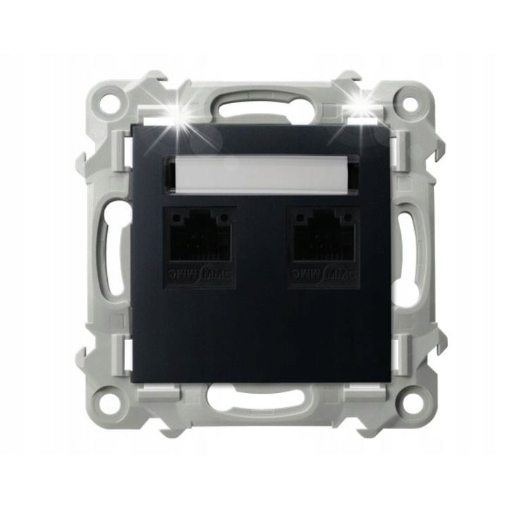Компютърен контакт, Ospel, двоен, 5e, металическо черно, 2x RJ45
