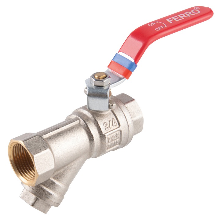Robinet cu bila, Ferro, F-Power, 3-4", cu filtru, corp din mosiadzu CW617N-4MS, nickel free