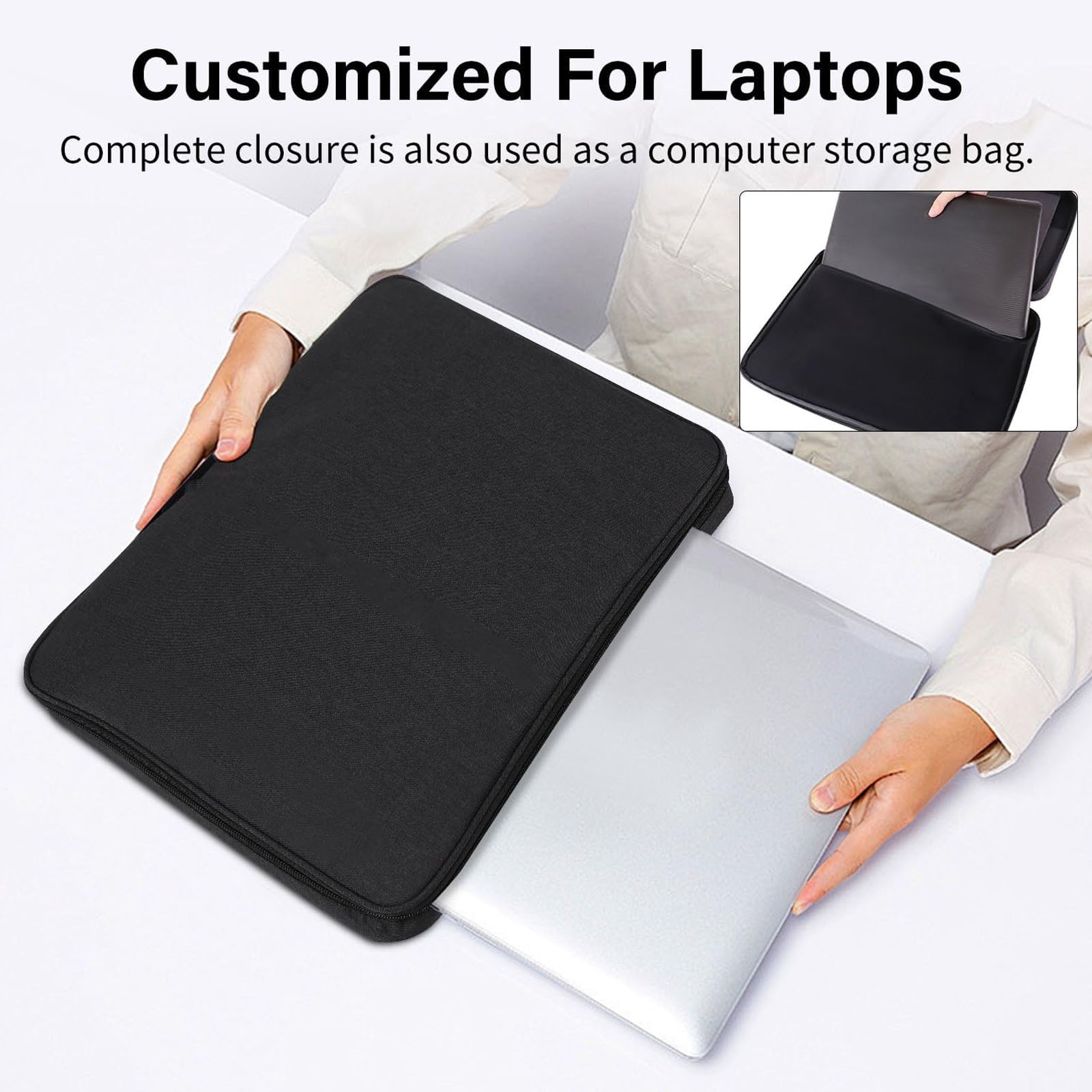 2 in 1 Husa laptop, AFKSMILE, Geanta pentru laptop, Husa usoara de protectie impotriva razelor solare si a privirilor curioase, ideala pentru lucrul in aer liber, Rezistenta la uzura, Portabila, Poliester, 26x35cm, Negru