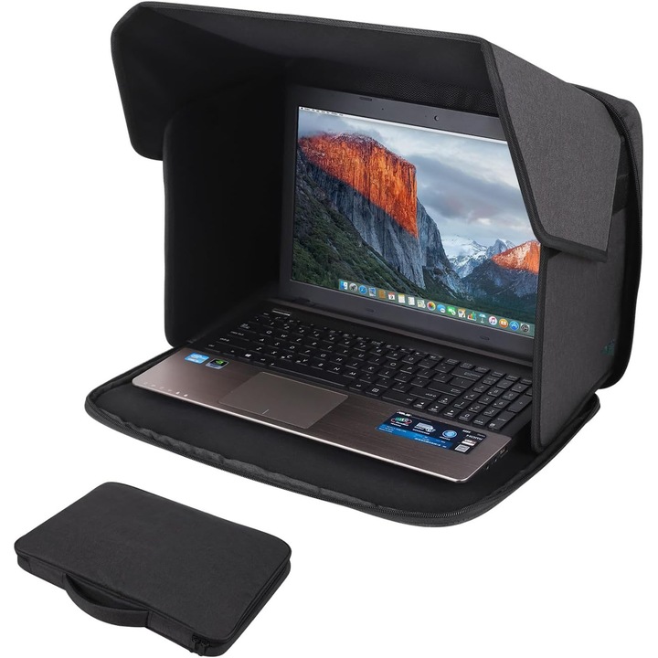 2 in 1 Husa laptop, AFKSMILE, Geanta pentru laptop, Husa usoara de protectie impotriva razelor solare si a privirilor curioase, ideala pentru lucrul in aer liber, Rezistenta la uzura, Portabila, Poliester, 29x38cm, Negru