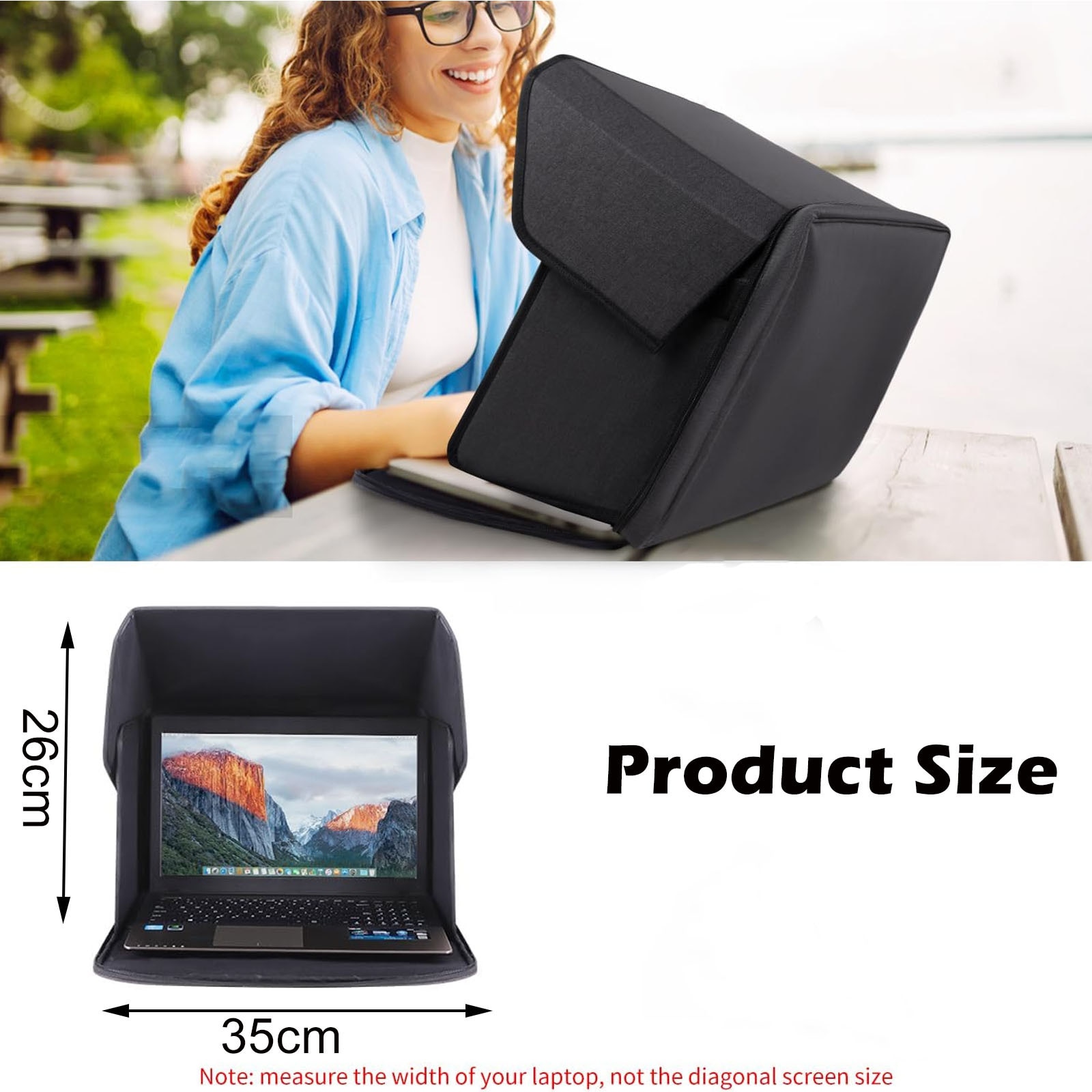 2 in 1 Husa laptop, AFKSMILE, Geanta pentru laptop, Husa usoara de protectie impotriva razelor solare si a privirilor curioase, ideala pentru lucrul in aer liber, Rezistenta la uzura, Portabila, Poliester, 26x35cm, Negru