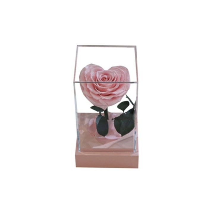Trandafir etern in forma de inima, acrilic transparent, aranjament floral