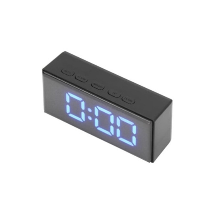 Ceas desteptator digital oglinda LED cu afisaj temperatura, negru