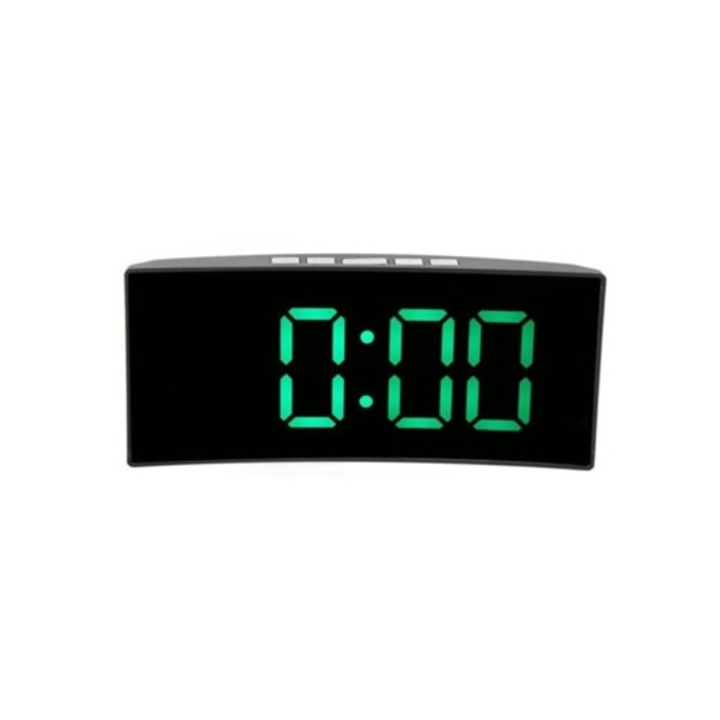 Ceas desteptator digital cu ecran curbat oglinda LED negru