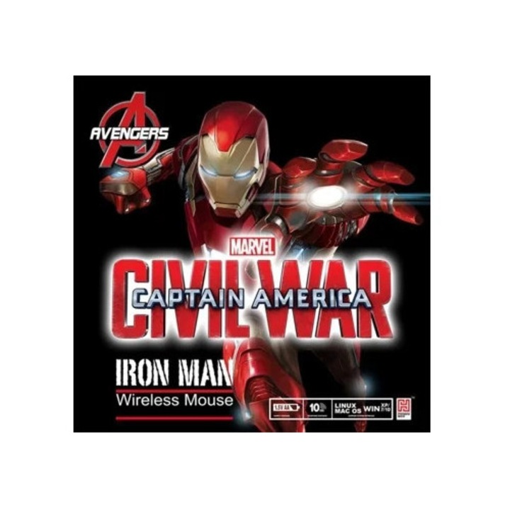 Vezeték nélküli optikai egér Iron Man MK46, 2.4G, kompatibilis WIN XP, WIN 7, WIN 8, LINUX, MAC OS rendszerekkel