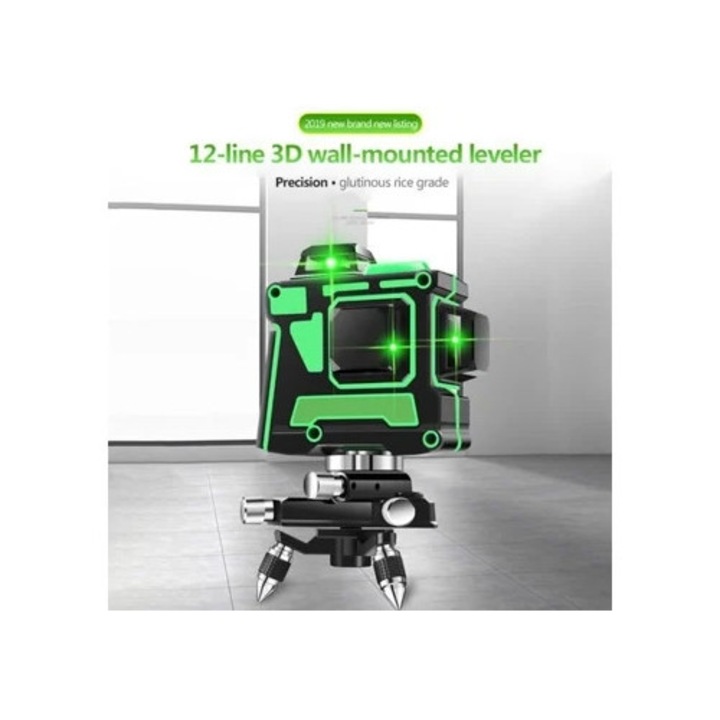 Nivel laser verde 3D 12 linii 360°, instrument de masurare automat, cu trepied