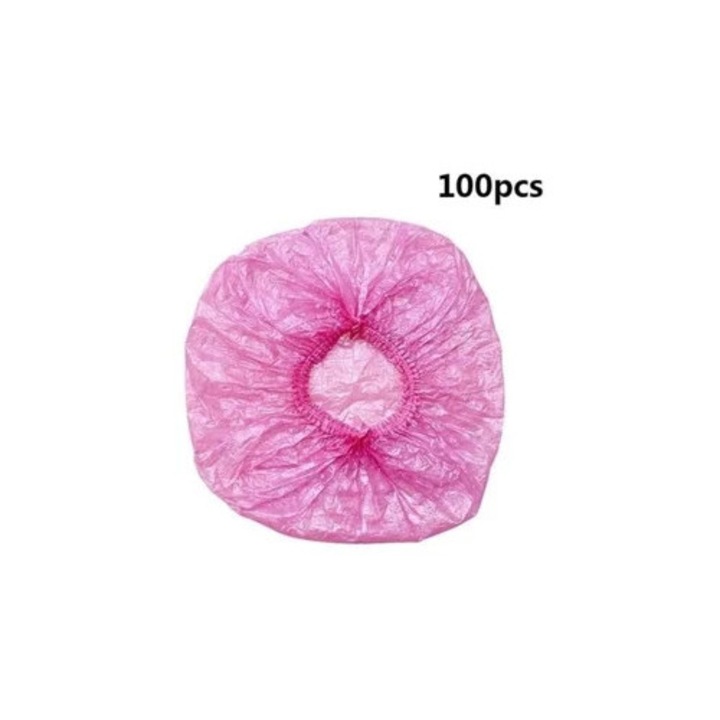 Átlátszó, rugalmas, rózsaszín zuhanysapka szett, 100 darab