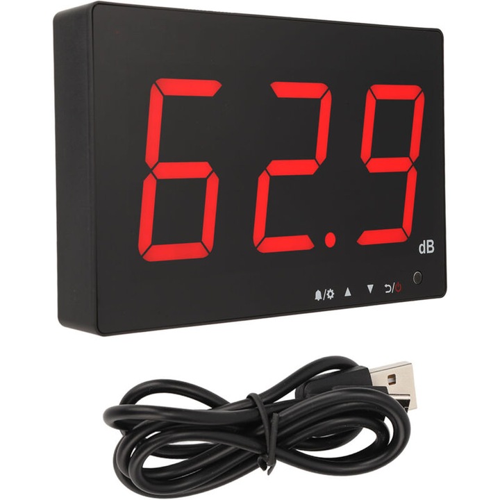 Decibelmetru montat pe perete, 30-130 dB, ecran LCD de 9.6 inch, 21x13cm