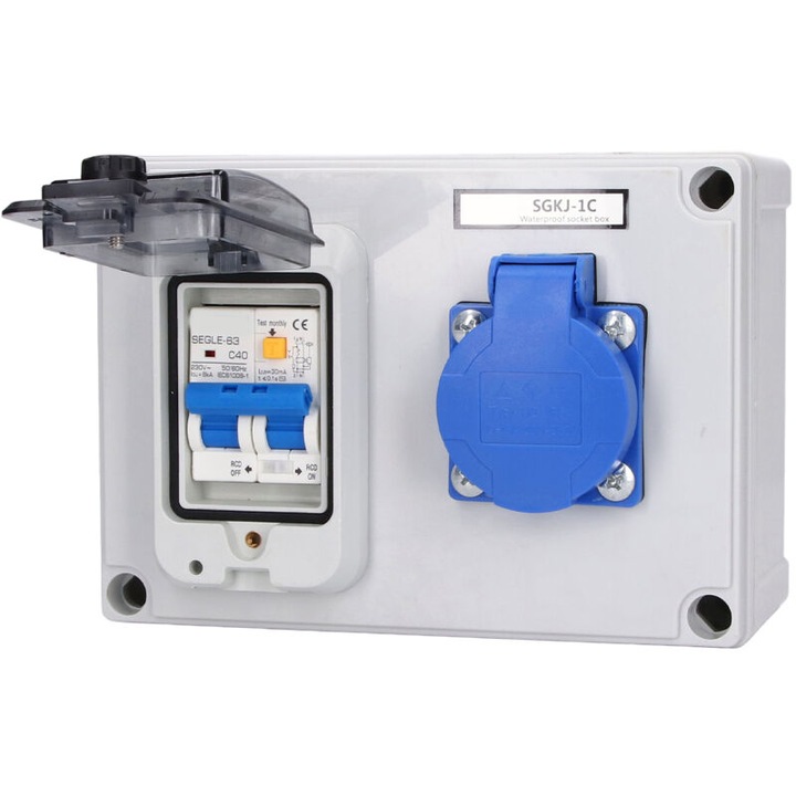 Priza electrica SGKJ-1C, 200-250V 40A, plastic ABS rezistent, IP54, set cu accesorii