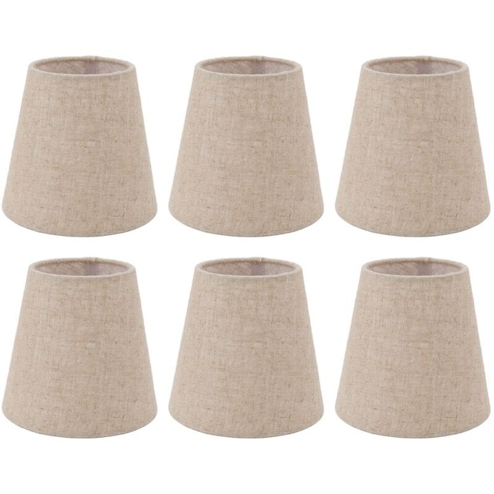 Set de 6 abajururi mici din in, pentru corpuri de iluminat, 9.3x14x13cm, E14