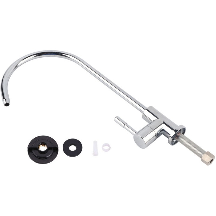 Baterie/robinet pentru chiuveta de bucatarie din otel inoxidabil, cu pipa gat de lebada si rotire 360°, compatibila cu sisteme de filtrare a apei, argintiu, 32 cm, 1 buc