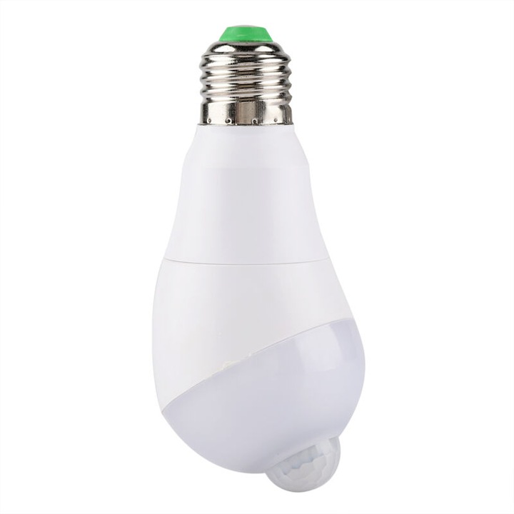 LED lámpa mozgásérzékelővel, 350°-ban forgatható érzékelőfej, hideg fehér, E27, 7W