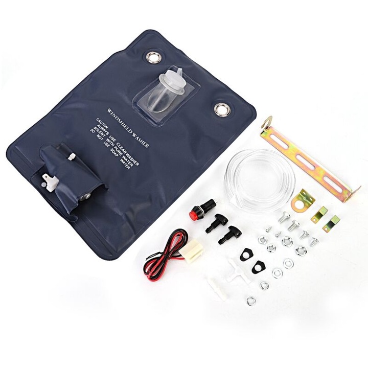 Kit universal pompa spalare parbriz 12V cu sticla si husa pentru masini clasice