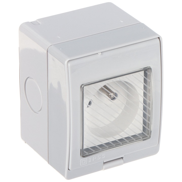 Външен контакт ATLO, модел S1IP5, 1 гнездо, IP55, бял, 85x70x65мм