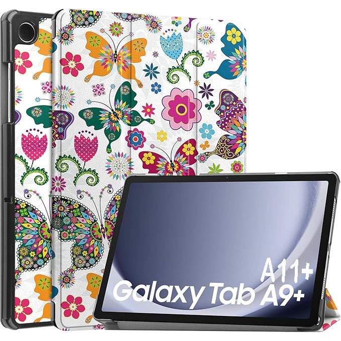 Husa pentru Samsung Galaxy Tab A11+ Plus 2025 / A9+ Plus 2023 11 inch, cu somn/trezire automata, design pliabil in trei pozitii, capac magnetic flip, din piele ecologica PU si carcasa PC, fluture