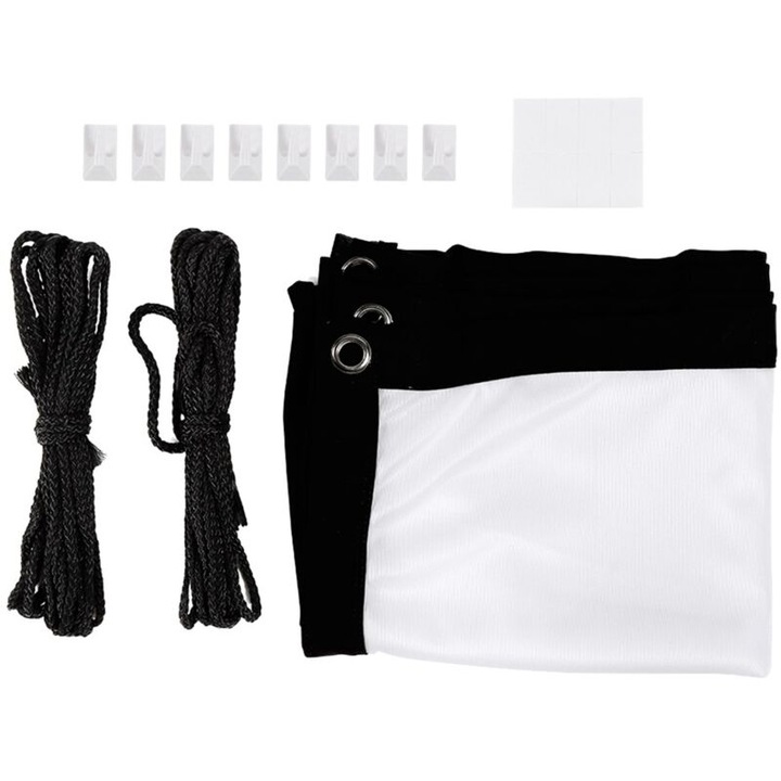 Vetítővászon, 40 hüvelyk, fekete-fehér, összecsukható, 8 kampóval, 16:9