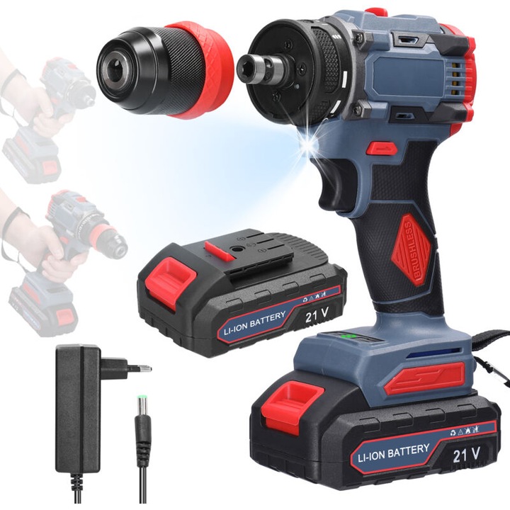 Masina de gaurit si insurubare 2-in-1, 21V, motor fara perii, 55Nm, negru, 16.5x8x22.3cm