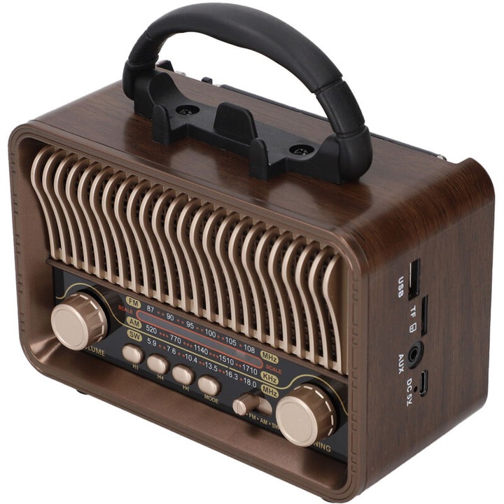 Ретро преносимо радио AM FM SW, Bluetooth 5.4, 1200mAh, 165x132x80mm