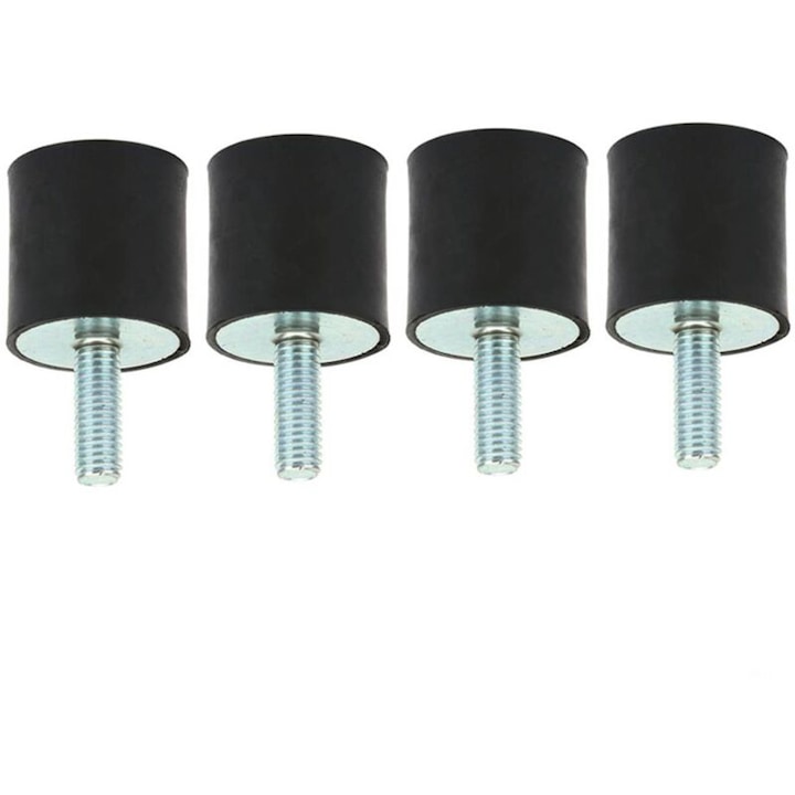 Suporturi din cauciuc M8, set de 4, blocuri anti-vibratie, dimensiuni VD30x30 M8x23, culoare negru si argintiu