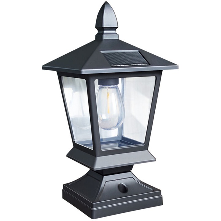 Lampa solara de gradina, design modern, impermeabil, neagra, 1W, 100lm