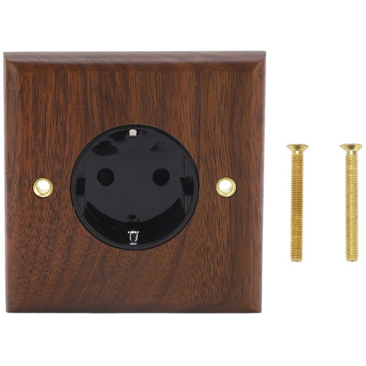 Priza murala din nuc negru, 16A, 86x88mm, set cu 2 suruburi