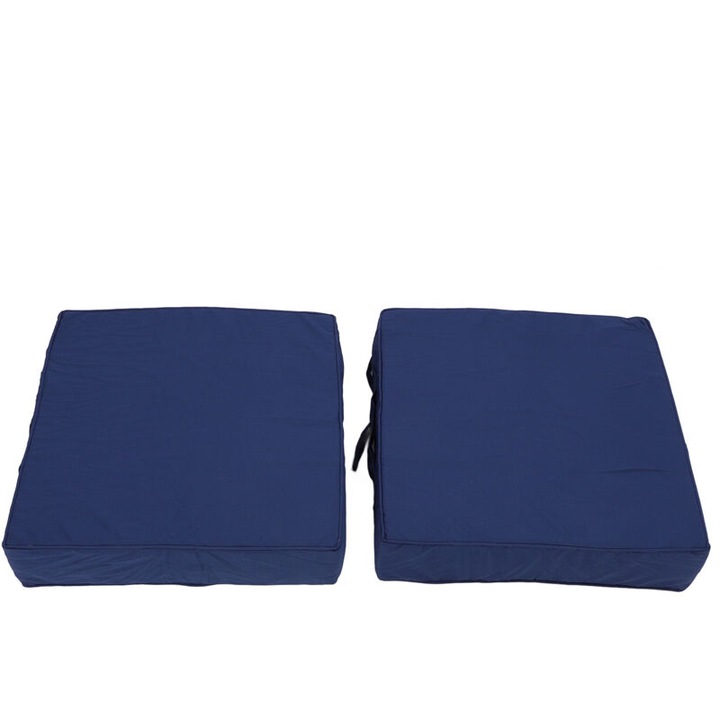 Set de 2 perne decorative pentru scaune de patio, 48x48x10cm, poliester, cu sfori de prindere, lavabile, albastru marin