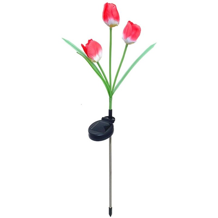 Lampa solara tulipa, 3 flori, impermeabila, 75cm, LED, pentru exterior