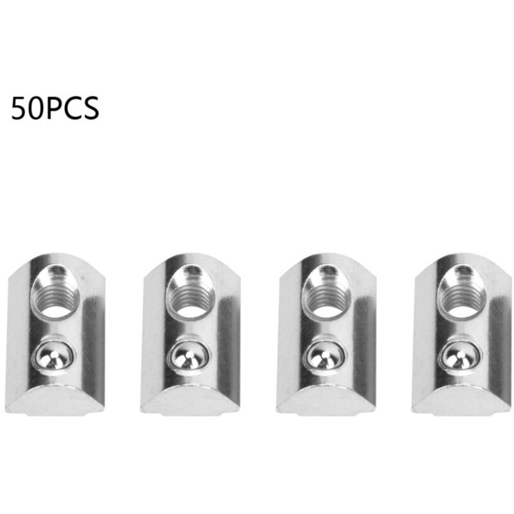 Set 50 bucati piulite elastice M6 sau M8 pentru profile aluminiu T, otel nichelat