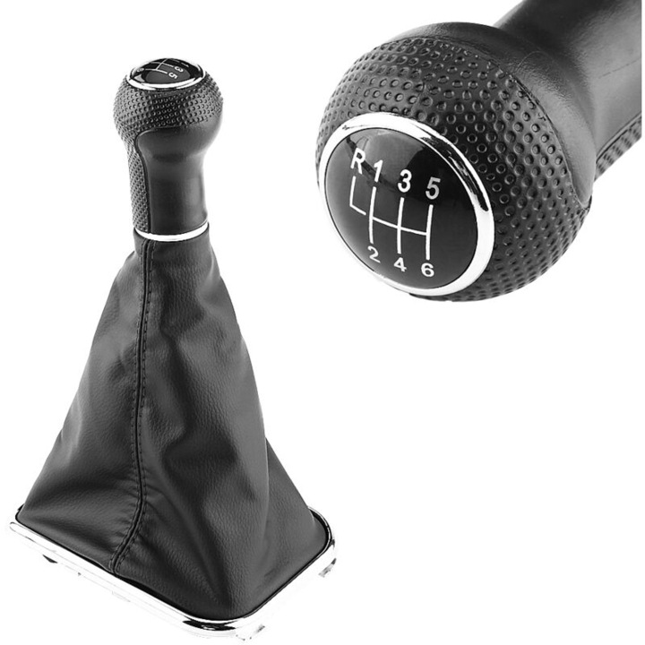 Kit maneta schimbator de viteze 6 trepte cu husa si cadru pentru Bora Golf MK4 1998-2007, negru