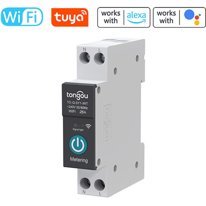 Intelligens WiFi kapcsoló, mobilalkalmazás-vezérlés, időzítési módok, 10A-63A, többszínű, 85x60x30mm