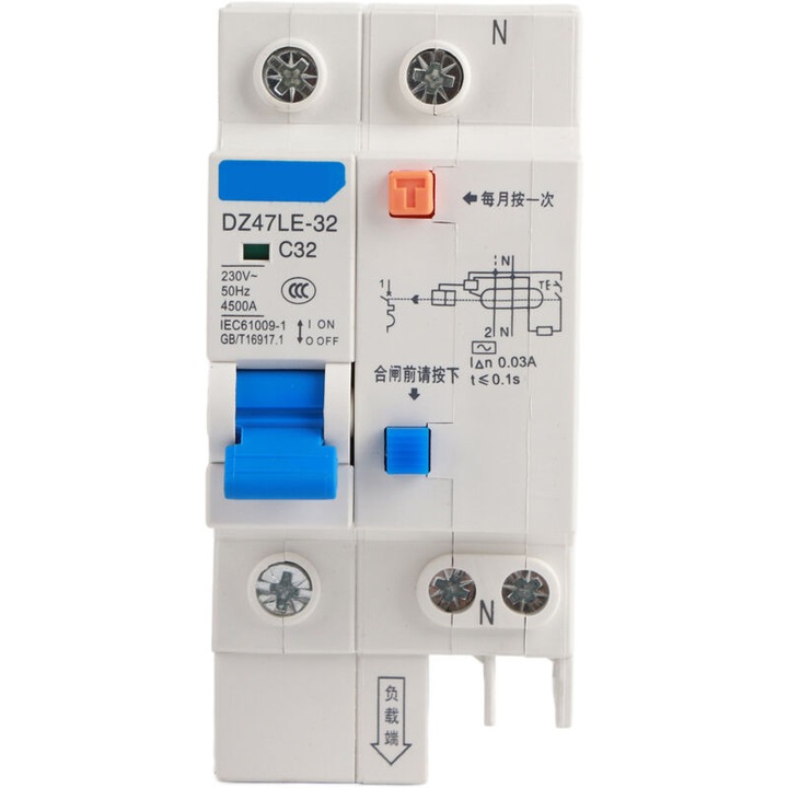 DZ47LE-32 1P+N 30mA 230V maradékáram-megszakító, kompakt, rövidzárlat elleni védelem
