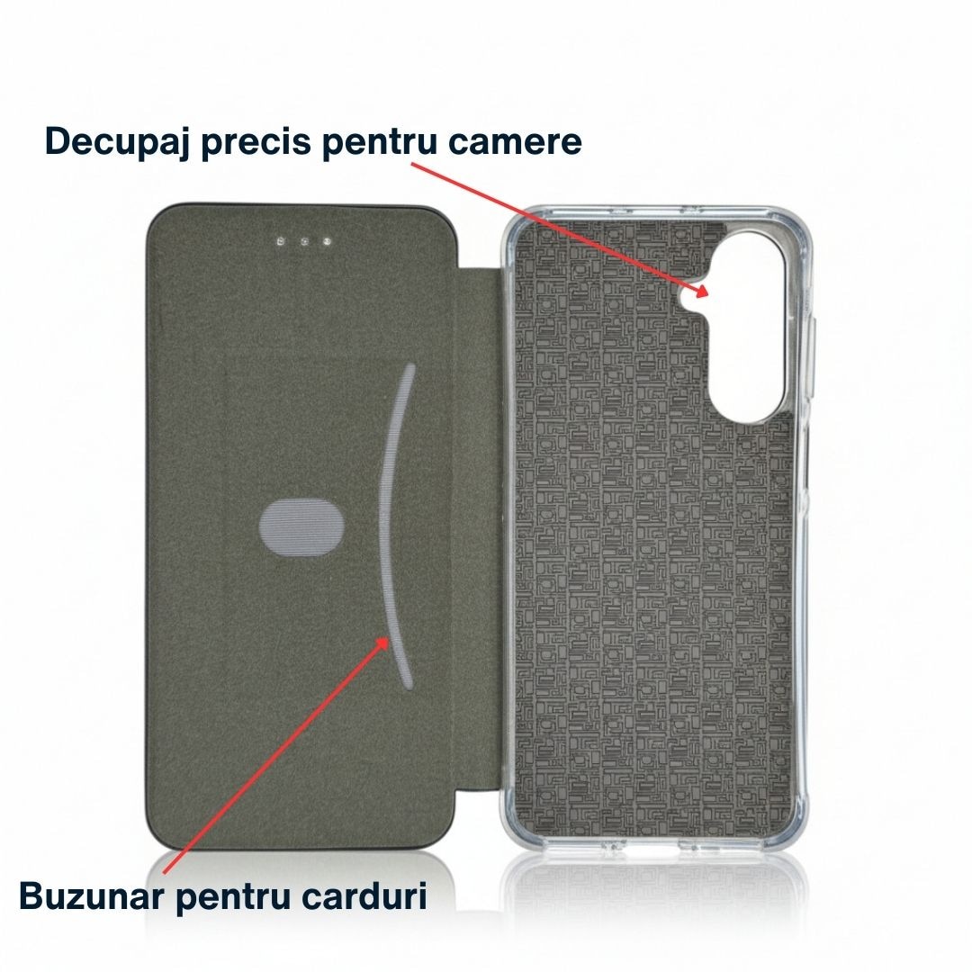 Husa tip carte pentru Samsung Galaxy A57 5G cu inchidere magnetica, Rezistenta la socuri, Functie de suport, Protectie completa (fata+spate) - Negru