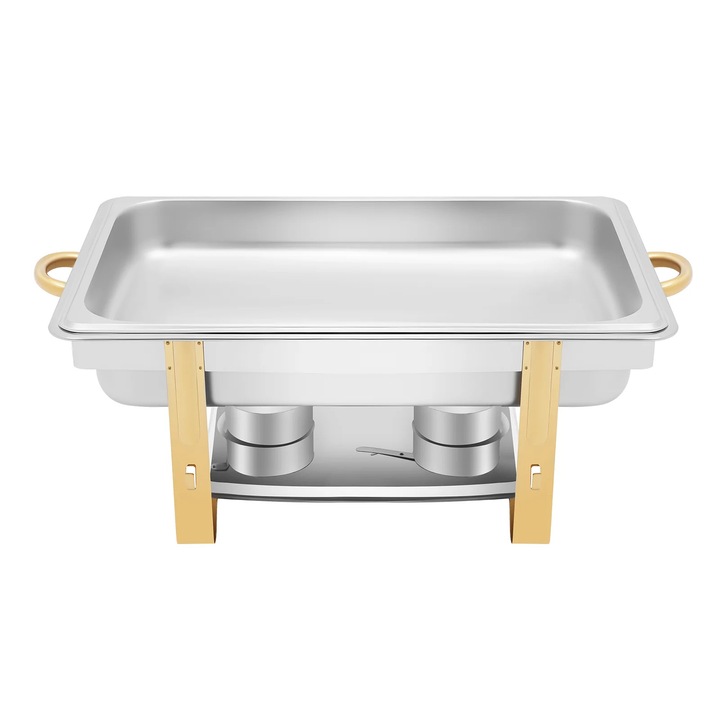 Нагревател за бюфет, Chafing Dish, 9 л Капацитет, Неръждаема стомана, Правоъгълен, Дебелина 0,5 мм, 63×35×32 см, Сребрист