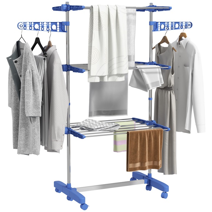 Uscator rufe pliabil 3 niveluri albastru 142x55x152cm set